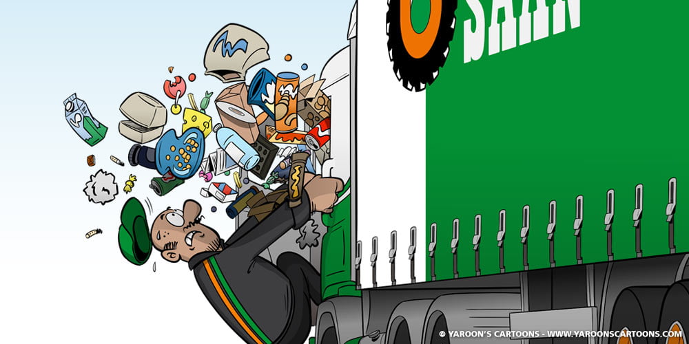 Ruim je rommel op voor je collega's! Cartoonreeks t.b.v. campagne Bewust 2018 - Laat je voertuig netjes achter. voor Koninklijke Saan B.V.