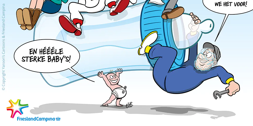 Illustratie voor Friesland Campina Poster Kwaliteit maken we samen! En héééle sterke baby's!