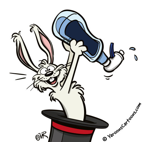 Een cartoon laten maken? Cartoon van een konijn wat een fles schoonmaakmiddel uit de hoge hoed haalt, voor de brochure van Salubris. Een cartoon laten maken? Cartoon van een konijn wat een fles schoonmaakmiddel uit de hoge hoed haalt, voor de brochure van Salubris.